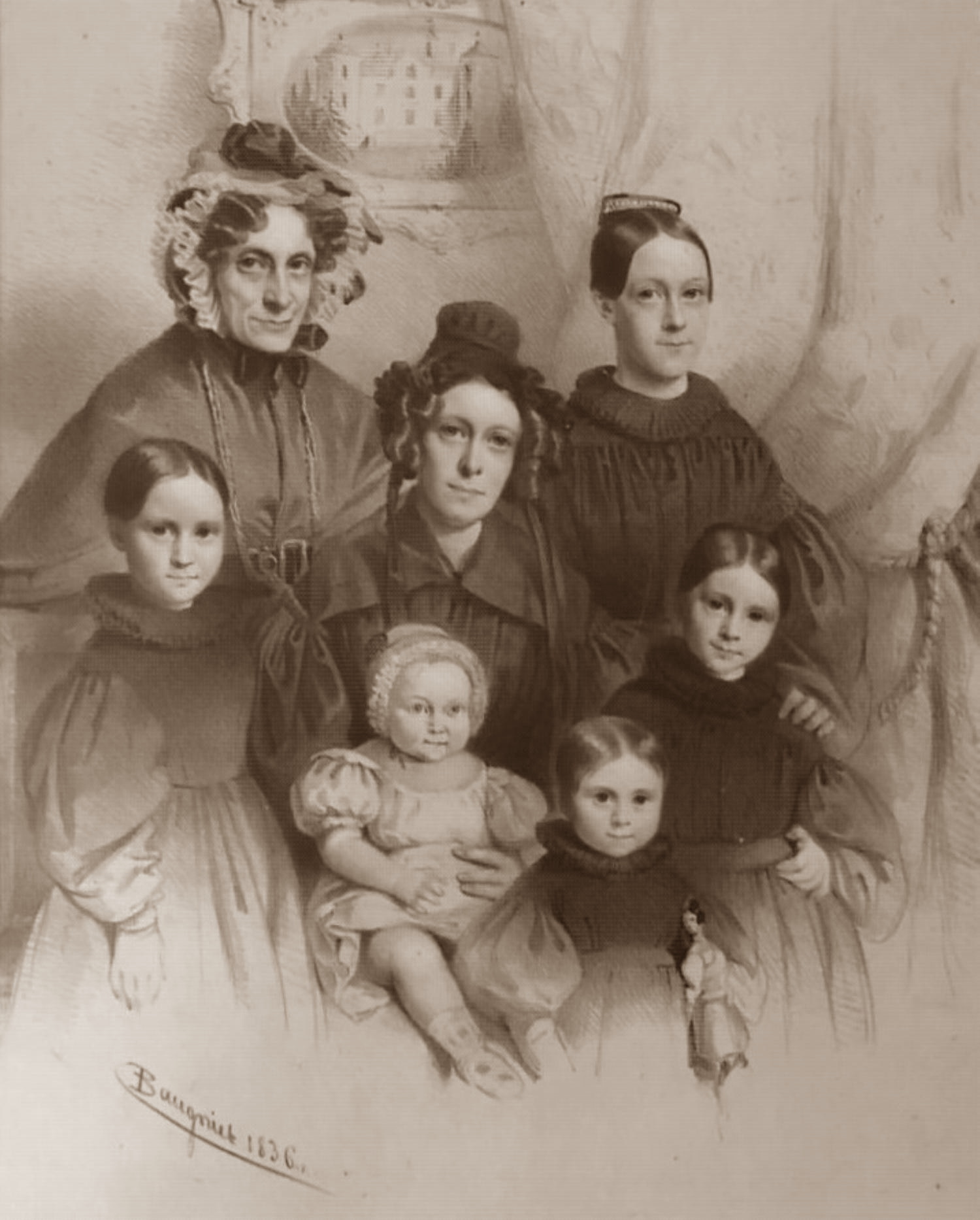 Pauline en de kinderen 1836 - bron archive familiales